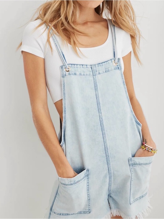 aerie Pants - Aerie Double Strap Denim Romper- xs
